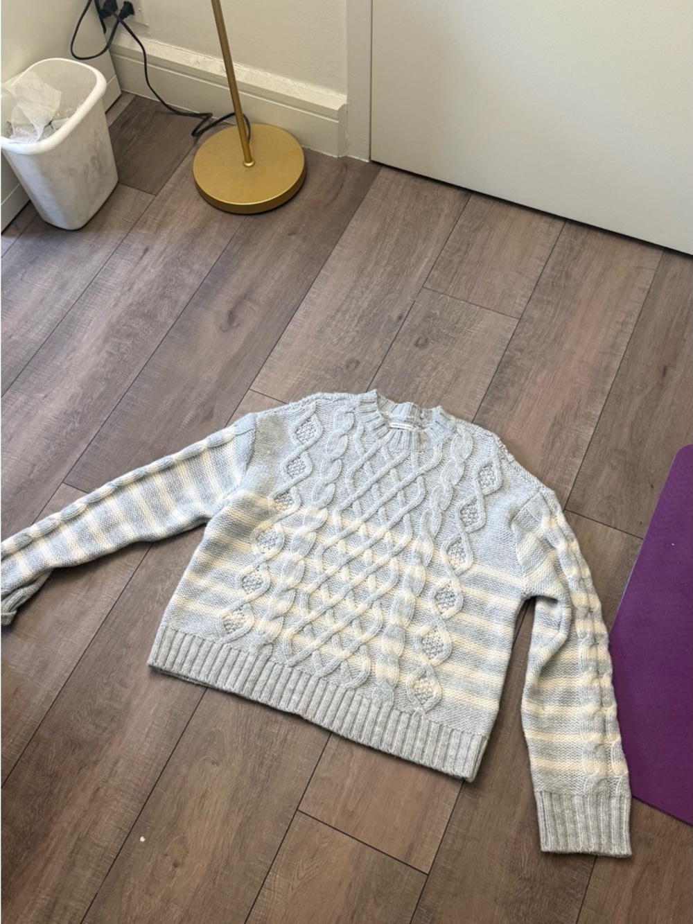 Cozy Cable Knit Women's Sweater - Light Gray and Cream